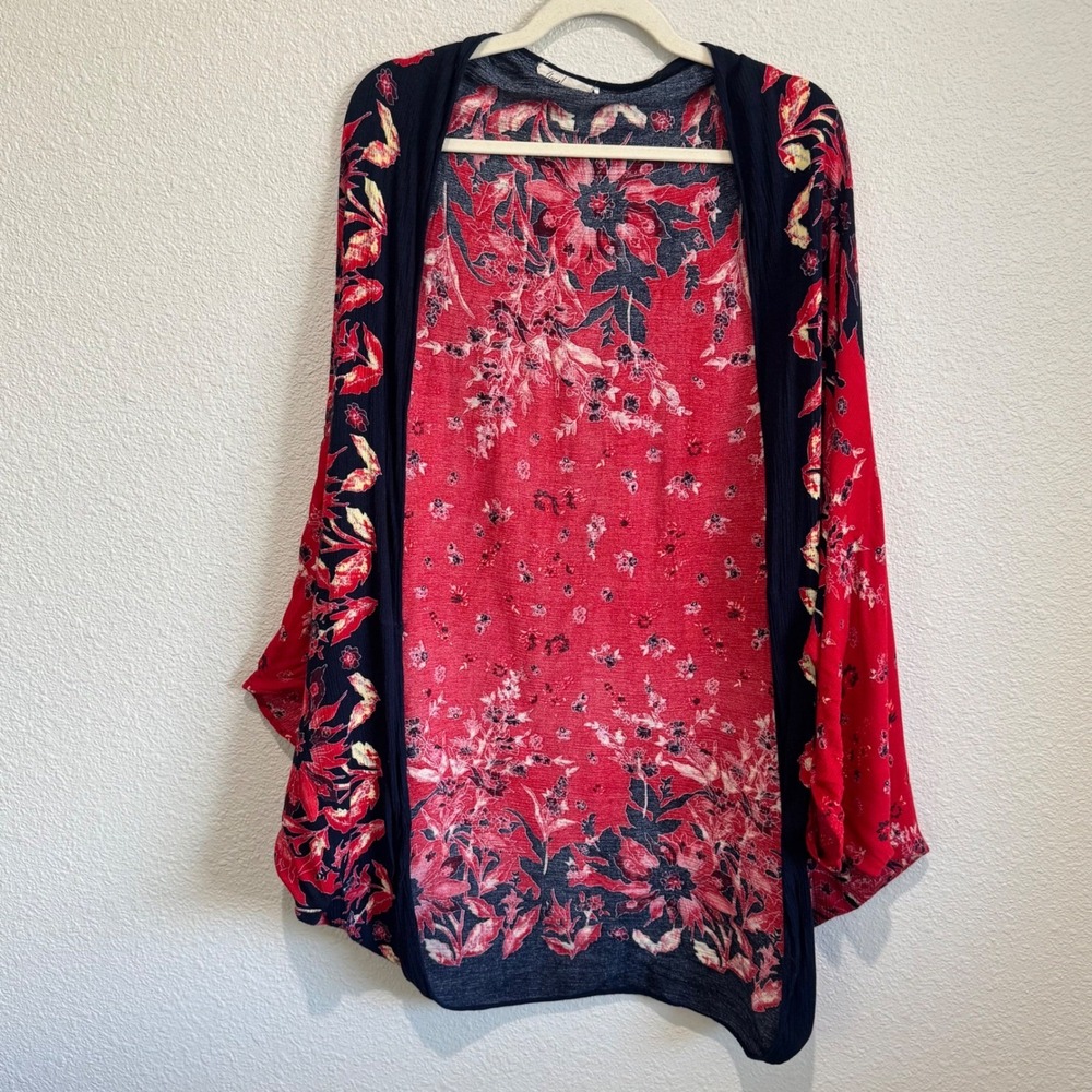 Anthropologie Floreat Annalisa Floral Red Cocoon‎ Kimono Cardigan Poncho Cape OS